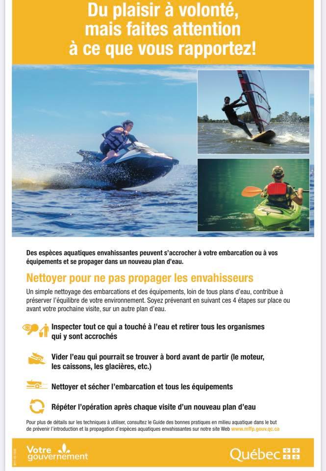 Affiche du gouvernement du Québec sur le nettoyage des embarcations